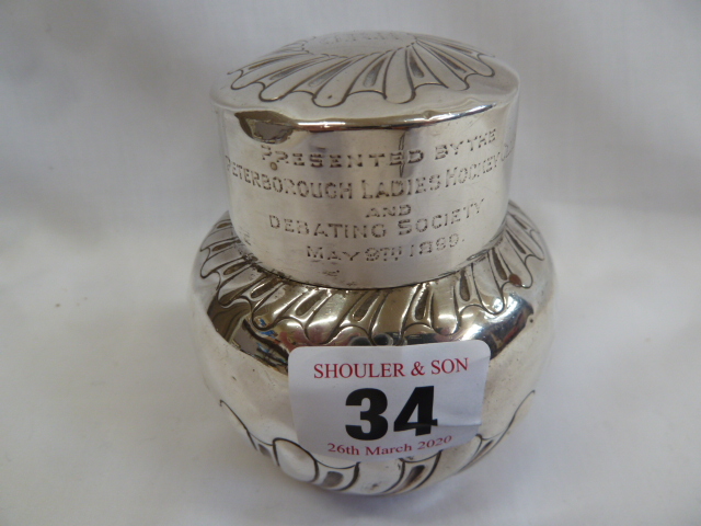 Gadrooned silver presentation tea caddy - London 1898 ( 3.