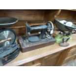 Singer sewing machine, flat irons,