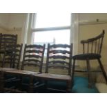 Set 4 Oak ladderback rush seated chairs and penny seat kitchen chair