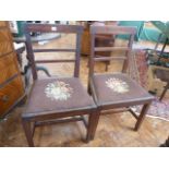 Pair 19thC tapestry seated rail back side chairs