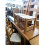 Pine kitchen table and 4 rush seated chairs