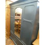 Grey painted Edwardian oak mirrored wardrobe