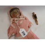 Late 19thC early 20thC Grodnertal wooden jointed painted doll 16" tall (missing arms) and similar