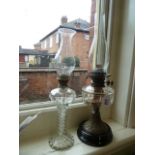 Victorian brass and pottery base and glass oil lamps (2)