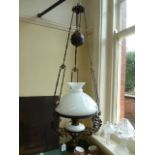 19thC Cast iron rise and fall ceiling oil lamp