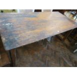 19thC Rustic pine plank top kitchen table