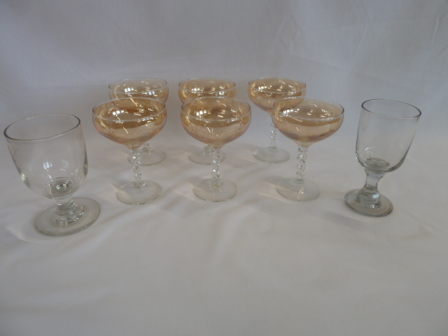 Set 6 Lustre champagne glasses and 19thC rummers (8)