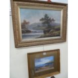 Victorian oil on canvas landscape and watercolour coastal scene (2)