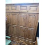 Pine 4 door wardrobe on drawer base with top box