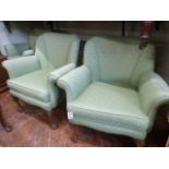 1920's Green satin armchairs on ball and claw feet (3)