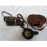 Military pocket compass - T G Co Ltd in leather case and Prismatic x 6 military spotting scope (2)