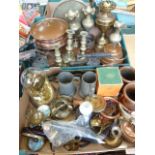 Brass and copper - candlesticks, blow torch, Kundo 400 day clock, Kukri knife,