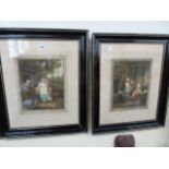 Pair early 20thC Tavern prints - pencil signed E Wardle in black lacquer frames