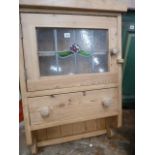 Pine hanging lead glazed cupboard with drawer