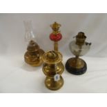 Brass and glass oil lamps (4)
