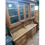 19thC Continental pine glazed kitchen dresser