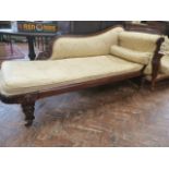 William IV rosewood chaise longue upholstered in gold satin fabric