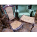 Edwardian cane seated nursing chair and dressing stool (2)