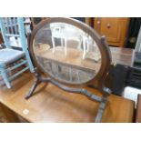 Edwardian inlaid mahogany oval dressing mirror