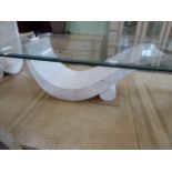 Modern bevelled glass top coffee table on stone effect base (47" x 27" x 15")