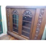 Early 20thC carved oak glazed office bookcase - decorated with grapes and vine leaves