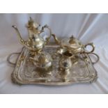 Silver plated tea set on tray