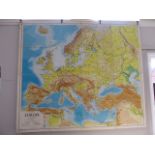 Philips large school-room cloth backed maps of Europe, Australia, North America, South America,