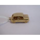 Rare 9ct gold pendant charm - Stirling Moss Mini Cooper with facsimile signature underside,