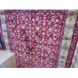 Red ground Kashmir all over floral design rug (2.4 x 1.