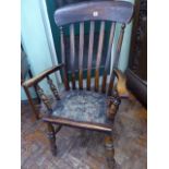 Beech and mahogany farmhouse armchair