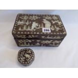 Oriental mother of pearl inlaid papier mache boxes (2)