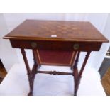 Victorian mahogany sewing table with inlaid chess board