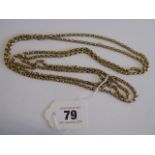 Unmarked gold 62" long watch chain - 50g