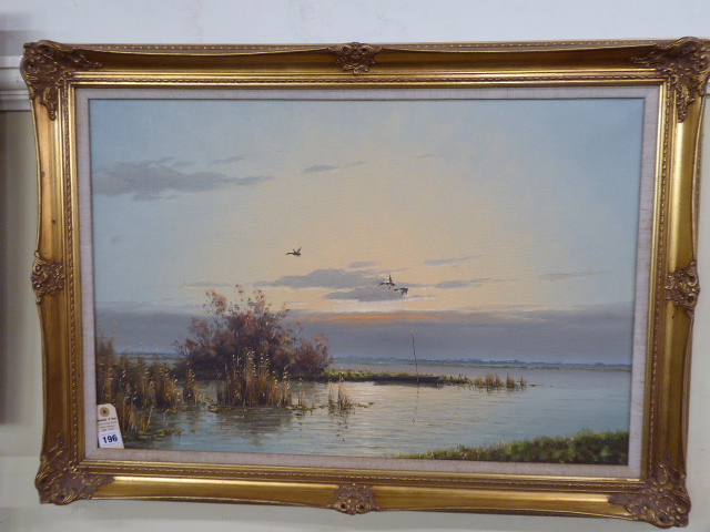 Oil on canvas 'Ducks over Fens ' landscape - G Van Der Velde