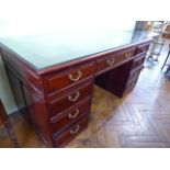 Chinese style hardwood pedestal office desk with glass protective cover