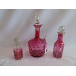 Victorian cranberry bottles and stoppers (3)