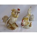 Pair of 19thC German porcelain fighting cocks