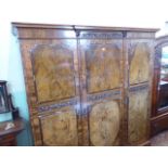 Early 20thC walnut triple combination wardrobe ( once of Prestwold Hall,