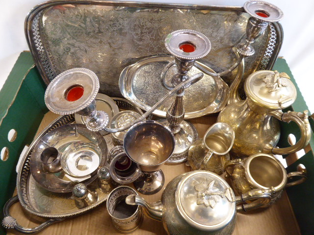 Silver plated tea set, trays, candelabra, - Image 2 of 5