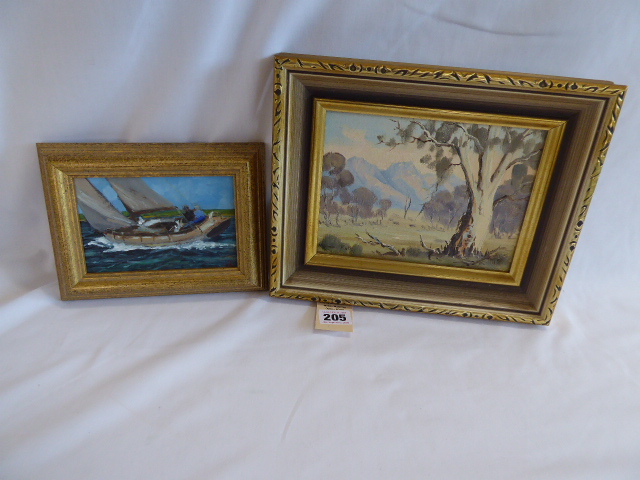 Small oil on board - Blue Mountains - Norma Kett and Yachting scene - P Burton (2)