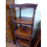 19thC mahogany 4 tier tray top dumb waiter what not on brass castors ( 56" high x 20" wide)