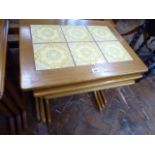 1960's/70's teak nest of tables with tiled top