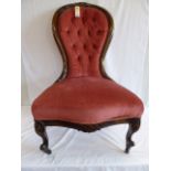 Victorian mahogany pink buttoned velvet spoon back nursing chair