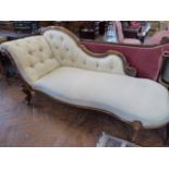 Victorian walnut cream satin upholstered chaise longue