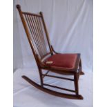 Edwardian mahogany pink velvet seated ladies rocking chair