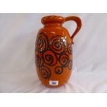 Vintage orange glazed swirl pattern vase with handle - Scheurich W Germany 484-27