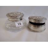 Silver velvet lined ring box and silver top glass powder jar (Birmingham 1983/84)
