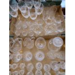 2 Boxes cut glass - jugs, tumblers, decanter, Waterford vas, Brierley champagne glasses,