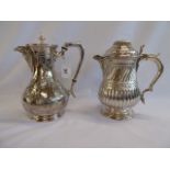 Silver plated Gadrooned ornate beer jug with mask spout and silver plated coffee pot with a Green