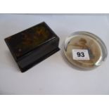 19thC ebonised trinket box & a paperweight with fairy image (2)